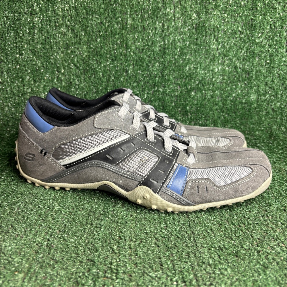 Skechers 63692 Leather Synthetic Sporty Casual Sneaker Grey Blue Mens Size 10.5
